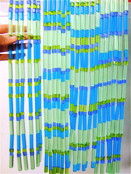 sculptural Wall Covering beads curtain in blue green