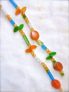 Blue Green Amber Orange Beaded Strings