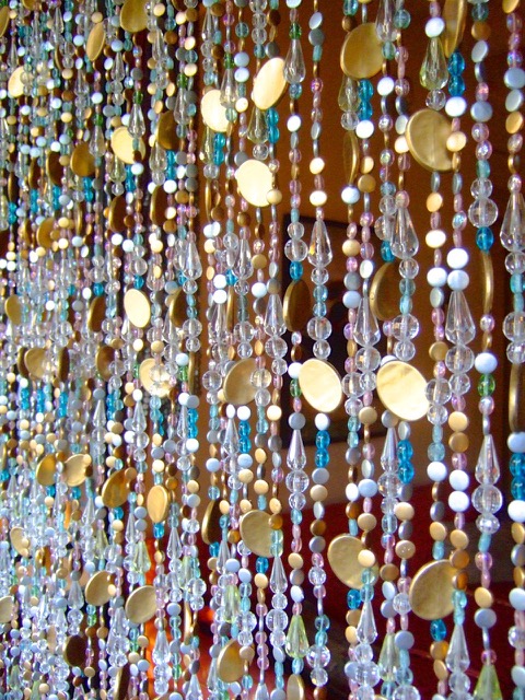 Crystal Beaded Room Divider Silver Hanging Sculpture