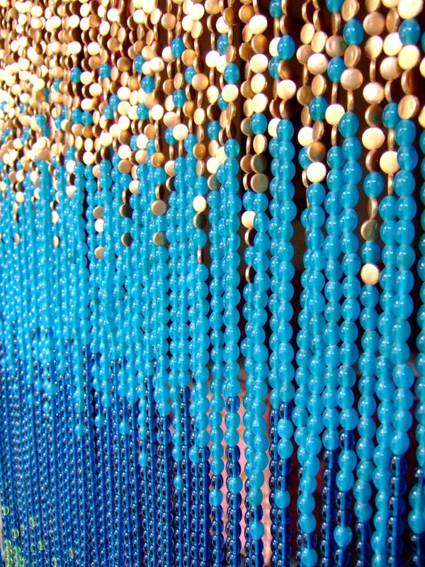 Hanging Sculpture Blue Green Exotic Glass Beaded Curtain Interior Decor
