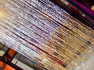 Balcony Beaded Curtain Strands In White &Amp; Gold