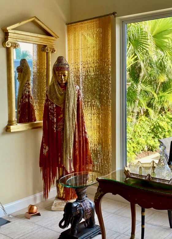 Beaded Room Partition Gold Hanging Sculpture