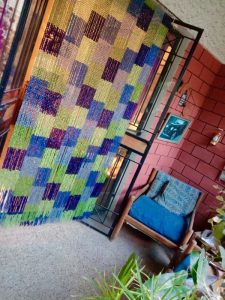 Blue Green Square Mosaic Design Curtains