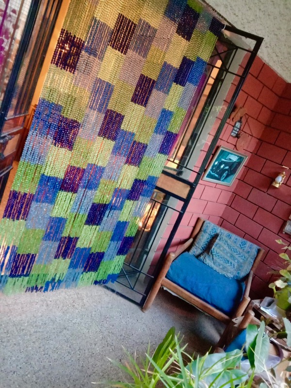 blue green square mosaic design curtains