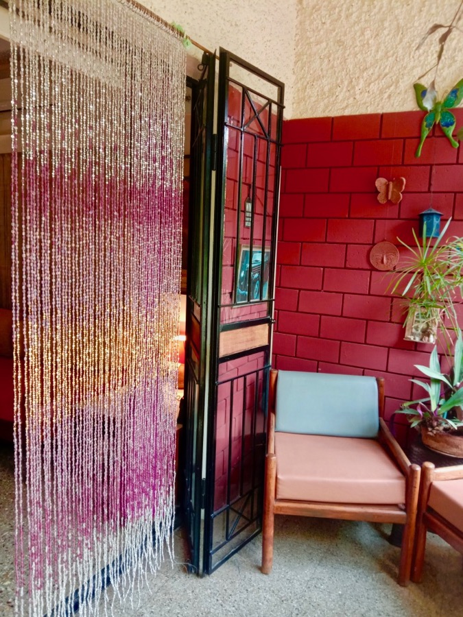 Pink rainbow handmade glass bead curtain