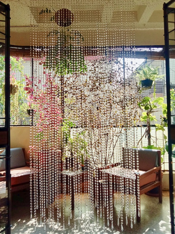 diamond shaped transparent white beaded partition screen