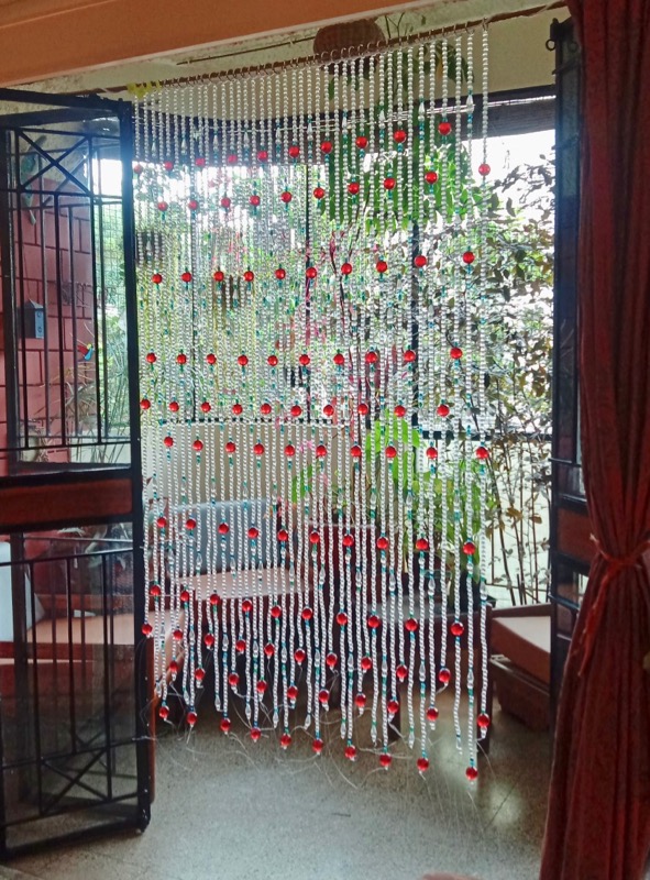 white embellished crystals beaded room divider