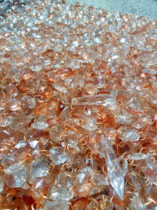 Restaurant Beaded Room Divider Amber Shades Hexagonal Crystals Used In Hanging Sculptures