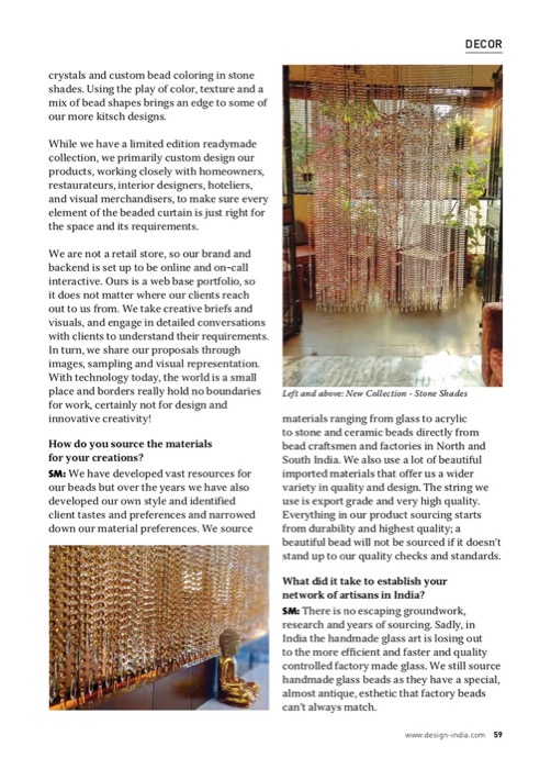 Beautiful Room Divider Interior Design Magazine Featuring Bespoke Beaded Curtain Installations