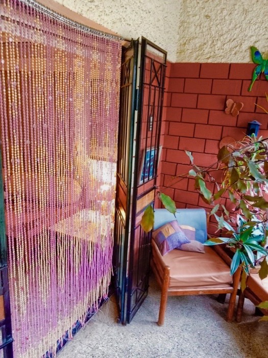 Restaurant Partition Screen Interior Design Designer Pink Peach Glass Beaded Drapes
