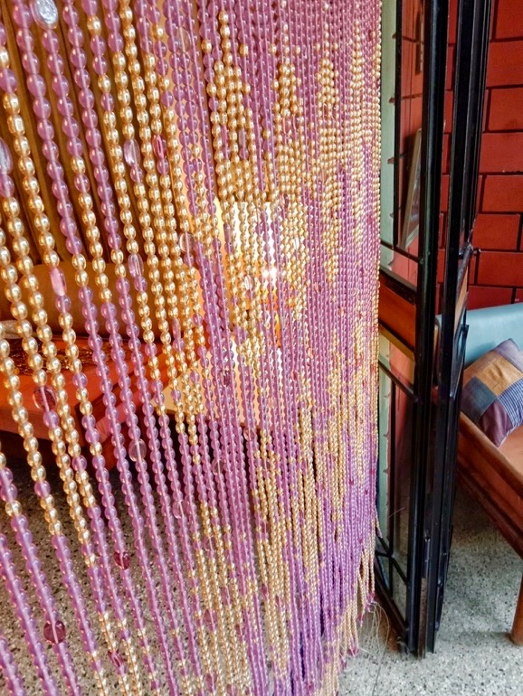 Restaurant Partition Screen Interior Design Colourful Peach Pink Luxury Bedroom Bead Curtains