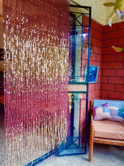 Burnt Pink Double Gold Crystal Beaded Curtains