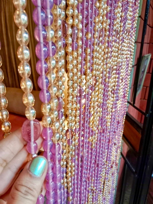 Restaurant Partition Screen Interior Design Pink Peach Colour Beaded Curtain